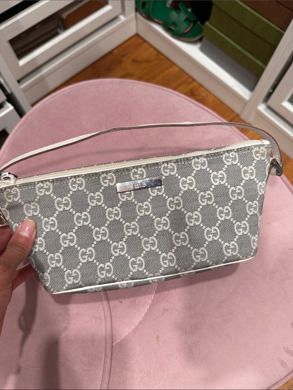 Gucci Vintage Silver Gray GG Monogram 90s era Clutch